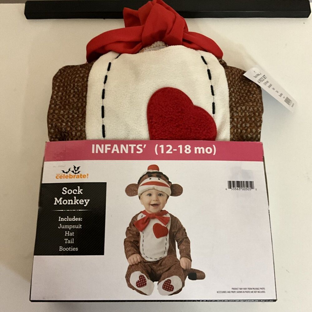 Way To Celebrate Sock Monkey infant Costume. NWT 12-18 Months